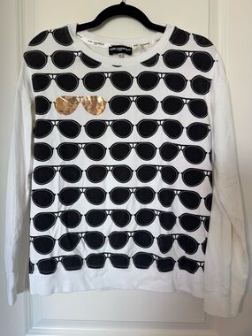 Karl Lagerfeld White Sweatshirt with Black Sunglasses Pattern & Gold Accent